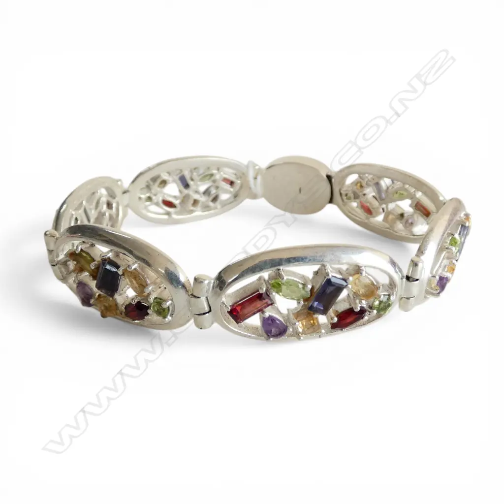 INDIAN SILVER & SEMI PRECIOUS GEMSTONE BRACELET, L.205mm Image 1++