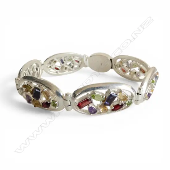 INDIAN SILVER & SEMI PRECIOUS GEMSTONE BRACELET, L.205mm