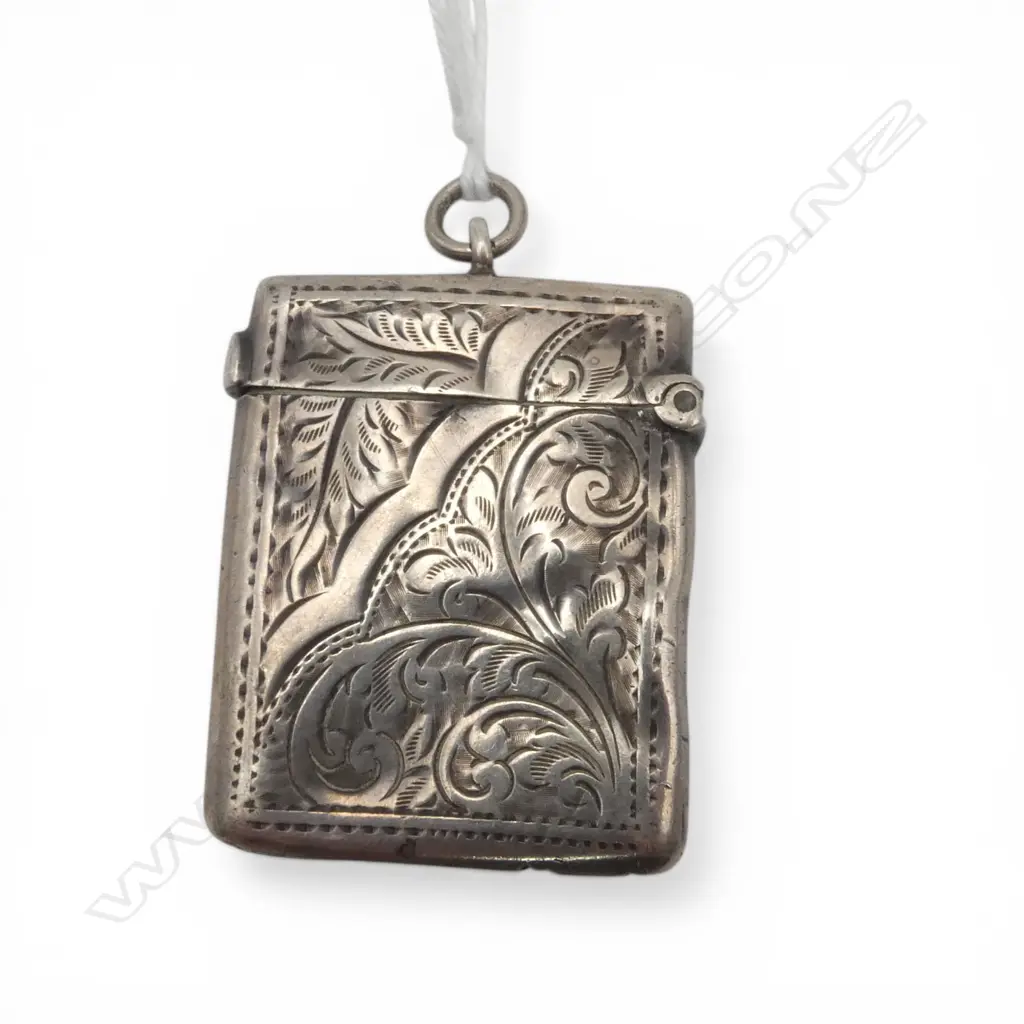 Edwardian engraved silver vesta Birmingham 1903 some dents 18.5gms Image 1++