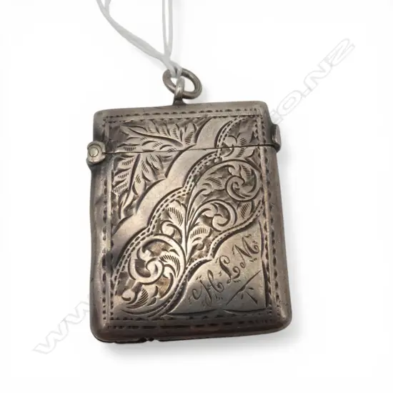 Edwardian engraved silver vesta Birmingham 1903 some dents 18.5gms