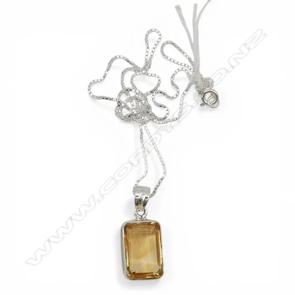 SILVER CITRINE PENDANT on SILVER CHAIN, L.400mm Image 1++