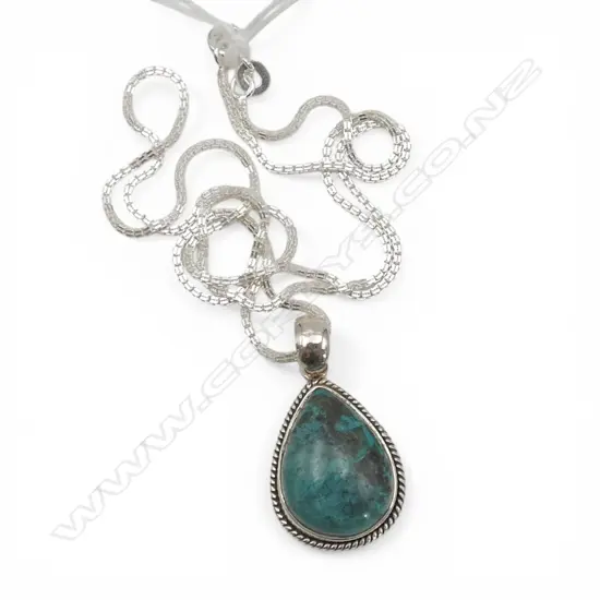 SILVER TURQUOISE PENDANT on SILVER CHAIN, L.440mm