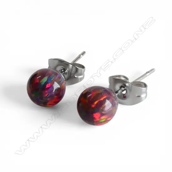 PR FAUX OPAL BEAD & WHITE METAL EARRINGS