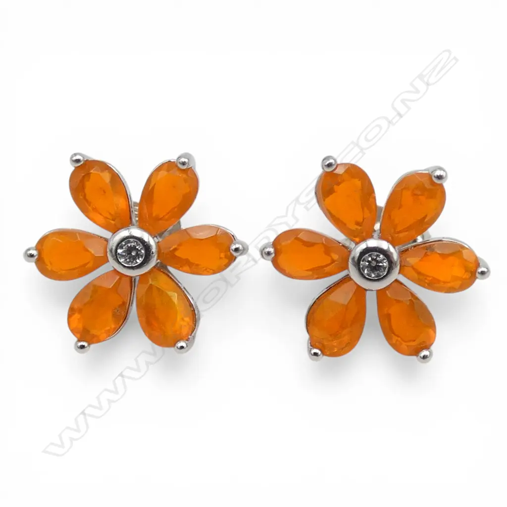 SILVER AND FIRE OPAL EARRINGS Image 1++