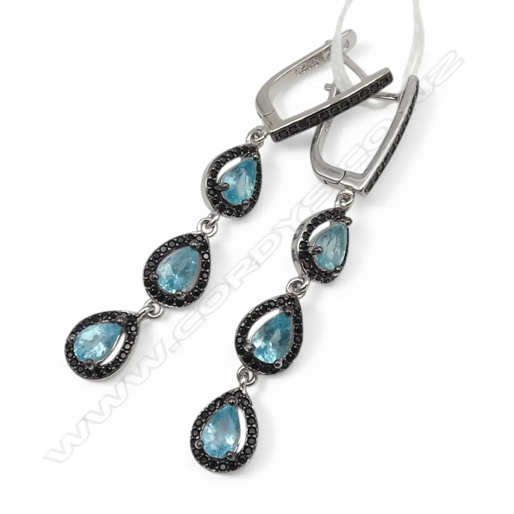 SILVER BLUE TOPAZ AND SAPPHIRE EARRINGS Image 1++