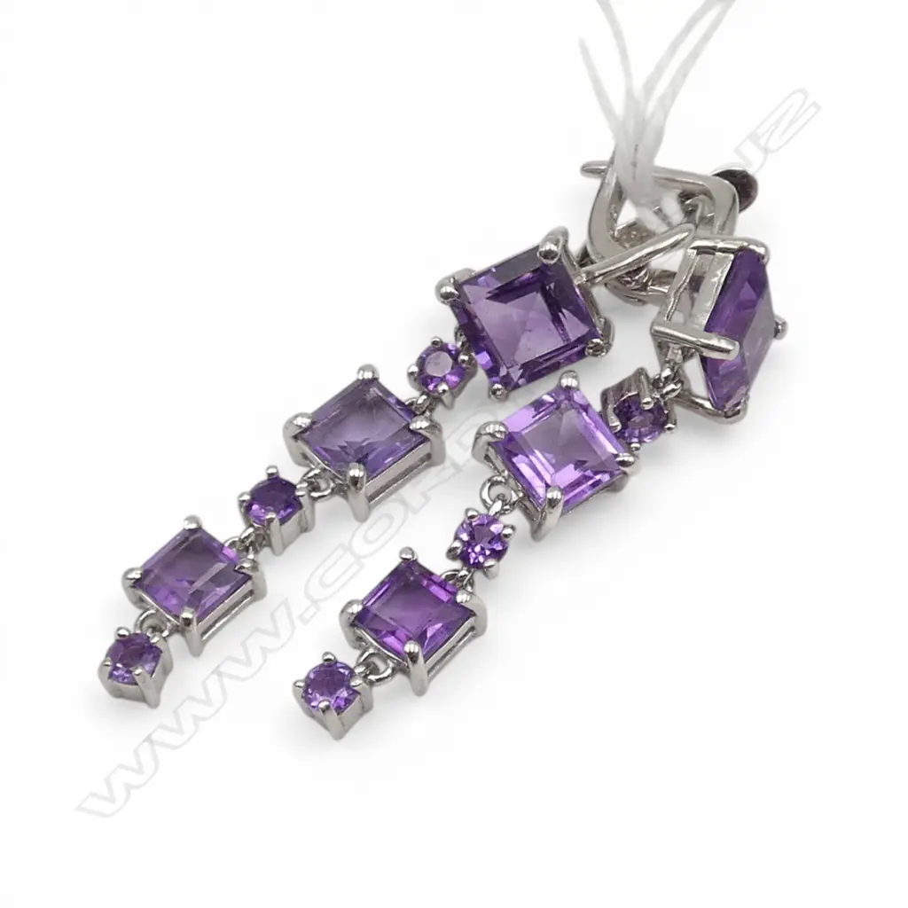 PR SILVER AMETHYST EARRINGS, continental locks Image 1++