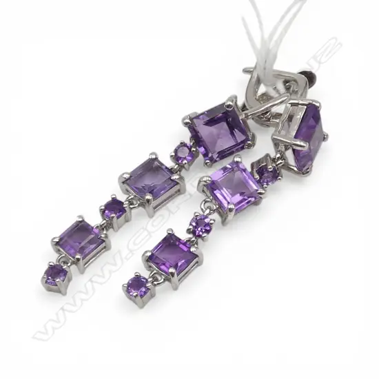 PR SILVER AMETHYST EARRINGS, continental locks