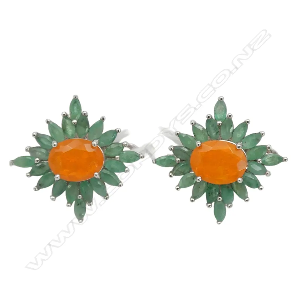 SILVER EMERALD AND FIRE OPAL EARRINGS Image 1++