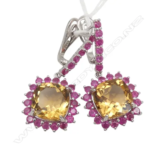SILVER RUBY AND CITRINE EARRINGS