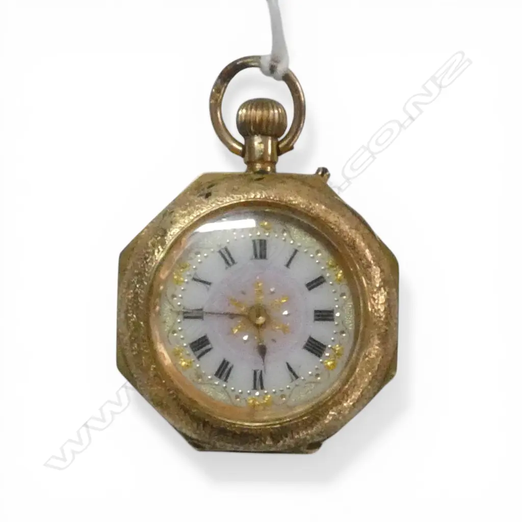 EARLY 20thC 14ct GOLD & enamel  LADIES OPEN FACE POCKET WATCH plated dust cover 24.8gms Image 1++
