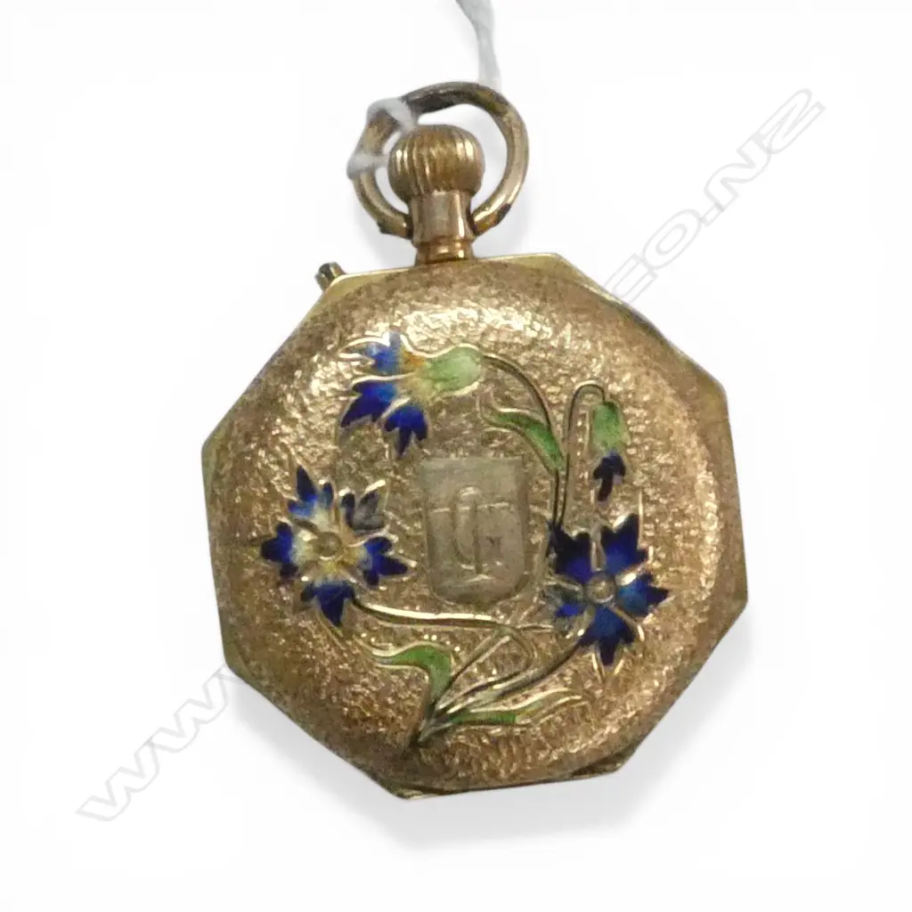 EARLY 20thC 14ct GOLD & enamel  LADIES OPEN FACE POCKET WATCH plated dust cover 24.8gms Image 1++