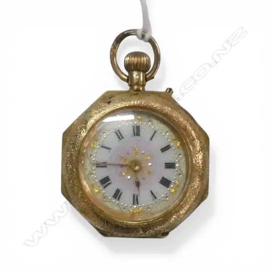 EARLY 20thC 14ct GOLD & enamel  LADIES OPEN FACE POCKET WATCH plated dust cover 24.8gms