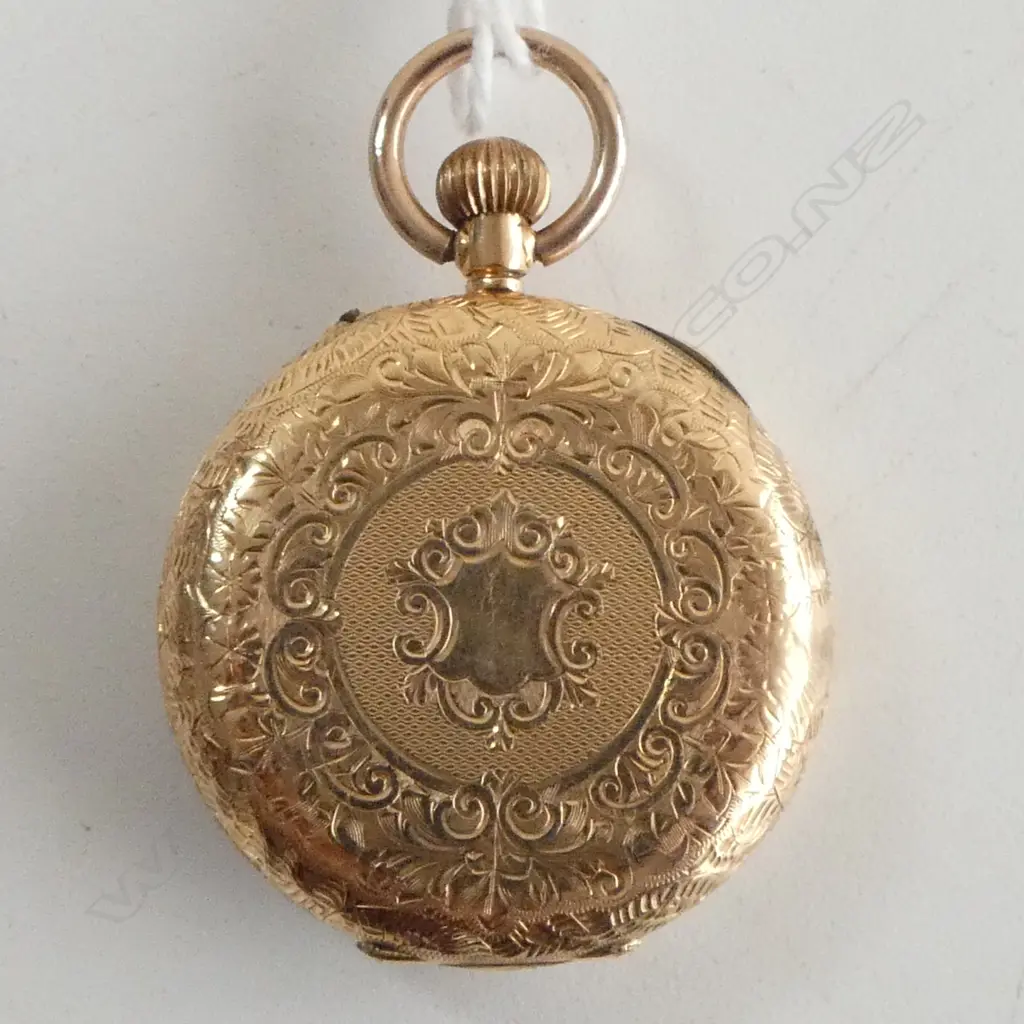 EARLY 20thC 14ct GOLD LADIES OPEN FACE POCKET WATCH plated dust cover 27.5gms Image 1++