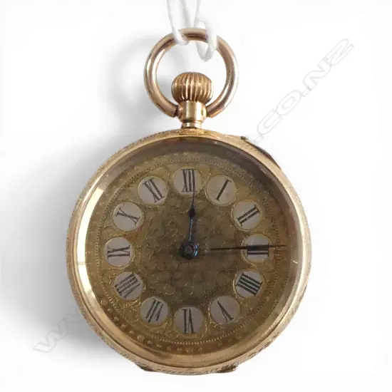 EARLY 20thC 14ct GOLD LADIES OPEN FACE POCKET WATCH plated dust cover 27.5gms