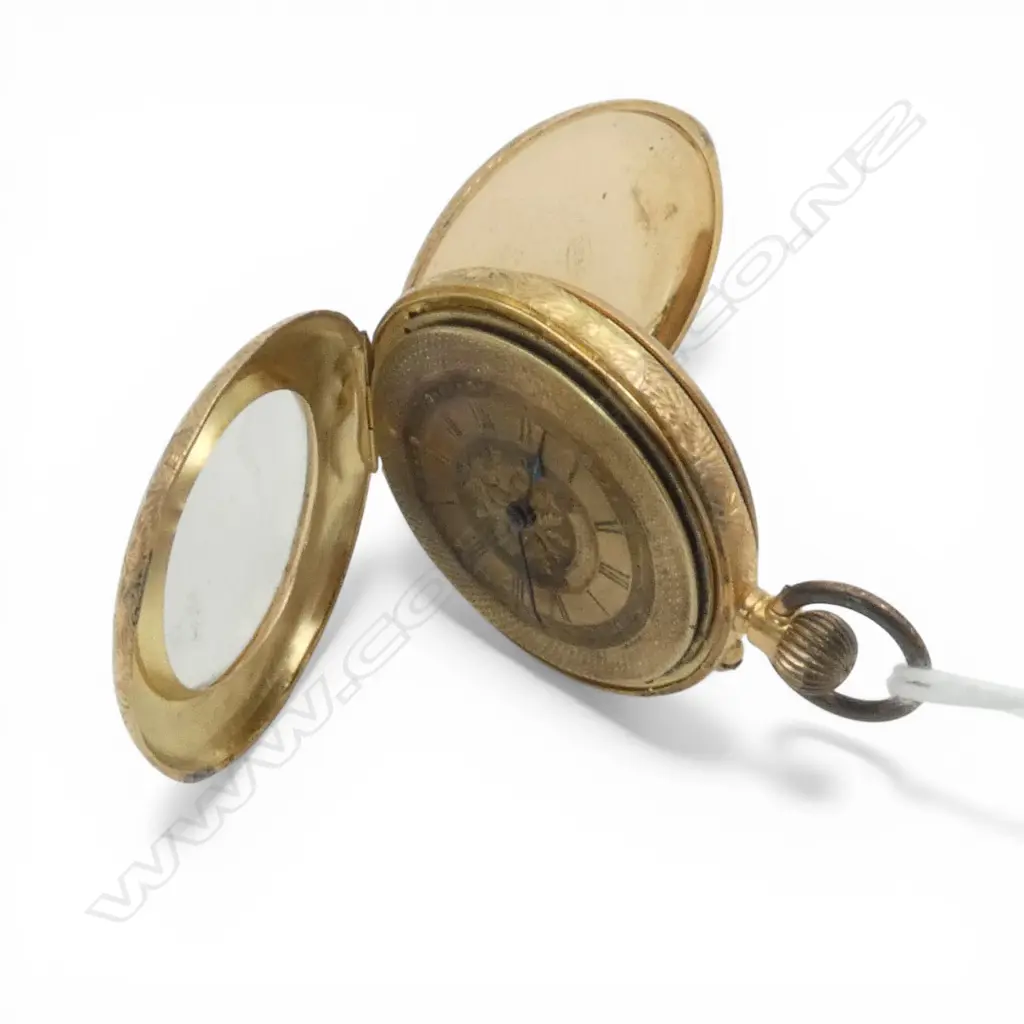 EARLY 20thC 18ct GOLD LADIES OPEN FACE POCKET WATCH plated dust cover 31.5gms Image 1++