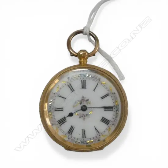 EARLY 20thC 18ct GOLD LADIES OPEN FACE POCKET WATCH plated dust cover  35.5gms