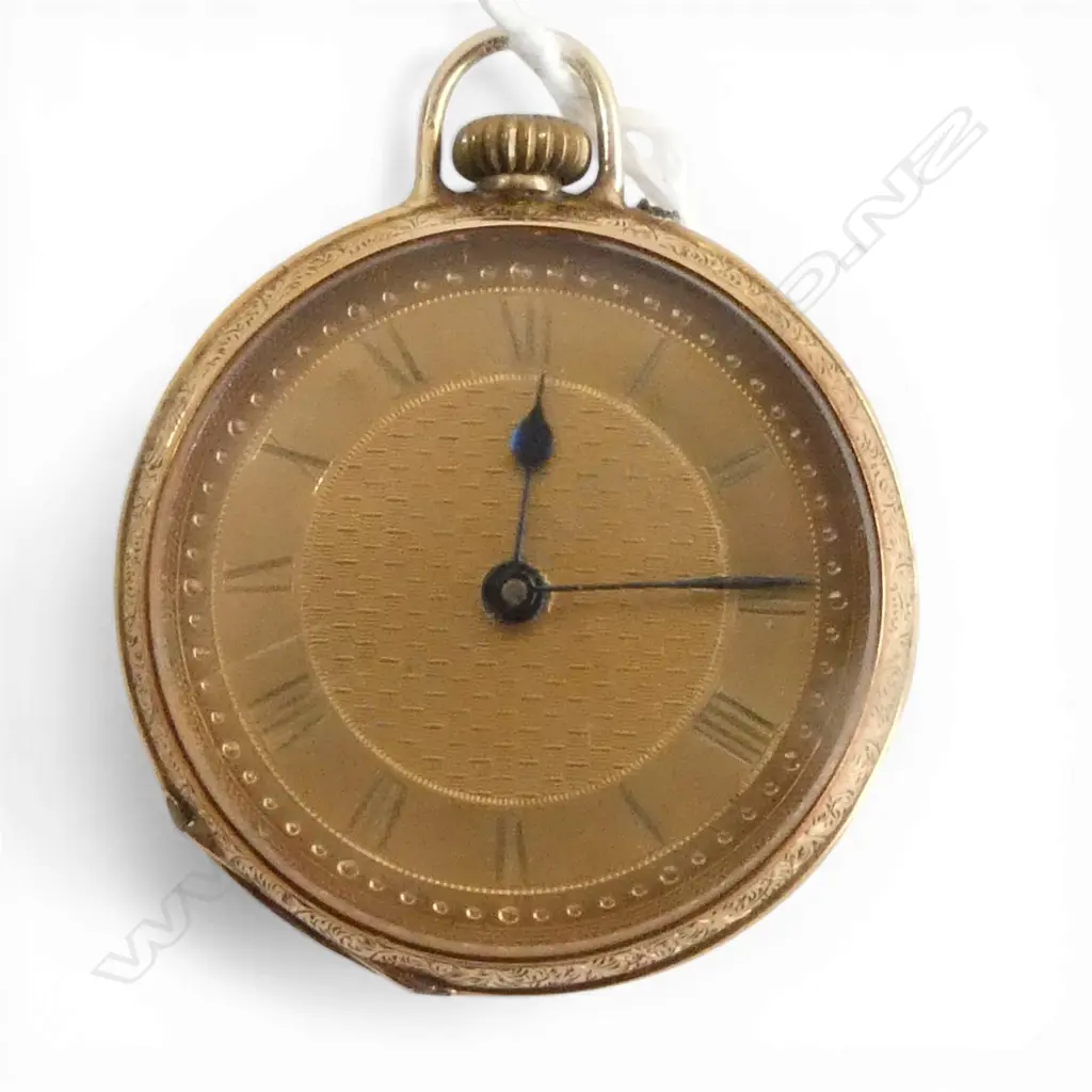 14ct GOLD EARLY 20thC mid-size OPEN FACE POCKET WATCH plated dust cover 32.5gms Image 1++