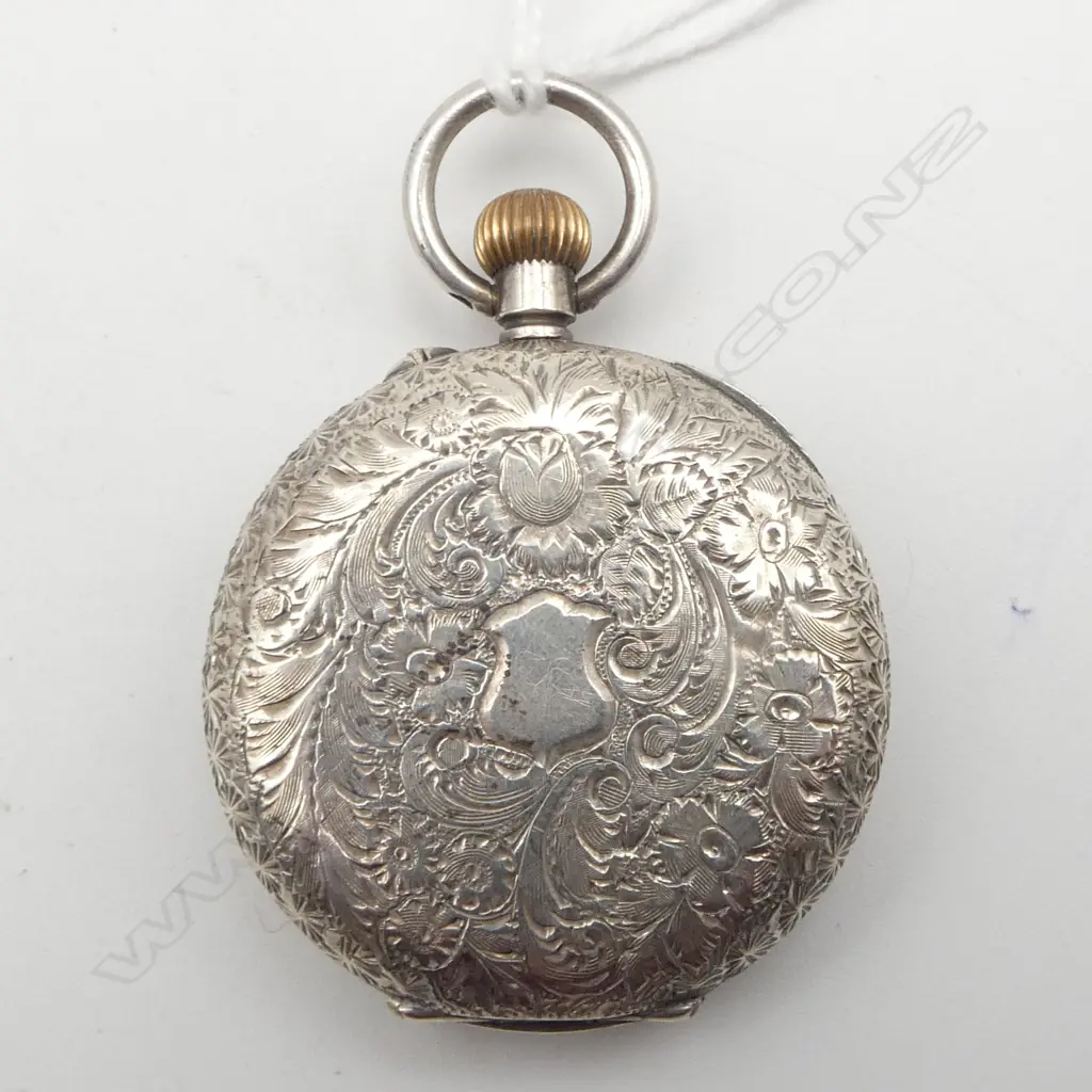 CONTINENTAL EMBOSSED .935 SILVER LADIES POCKET WATCH Image 1++
