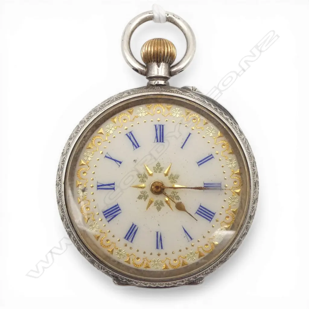 CONTINENTAL EMBOSSED .935 SILVER LADIES POCKET WATCH Image 1++