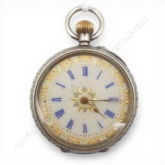 CONTINENTAL EMBOSSED .935 SILVER LADIES POCKET WATCH
