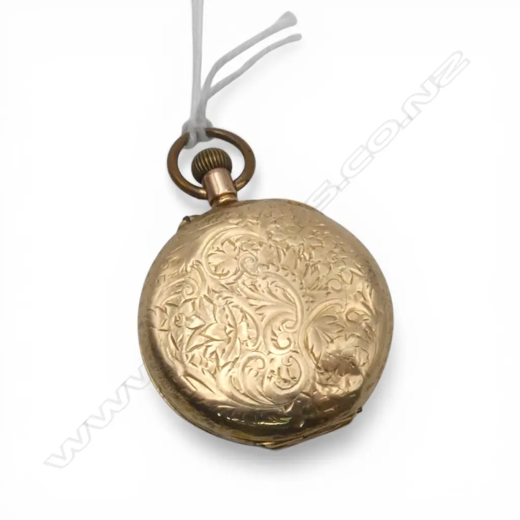 EARLY 20thC 9ct GOLD LADIES OPEN FACE POCKET WATCH plated dust cover 28gms Image 1++
