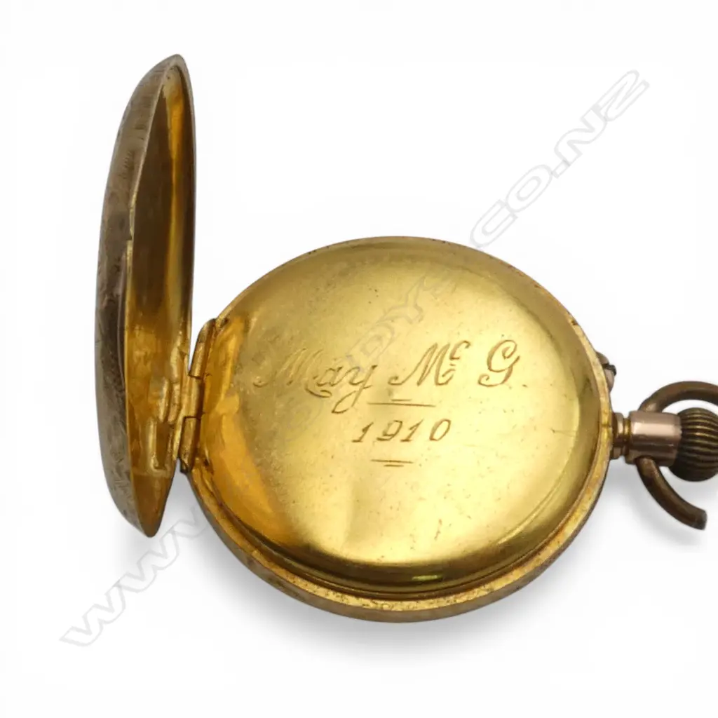 EARLY 20thC 9ct GOLD LADIES OPEN FACE POCKET WATCH plated dust cover 28gms Image 1++