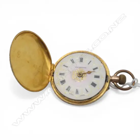 EARLY 20thC 9ct GOLD LADIES OPEN FACE POCKET WATCH plated dust cover 28gms