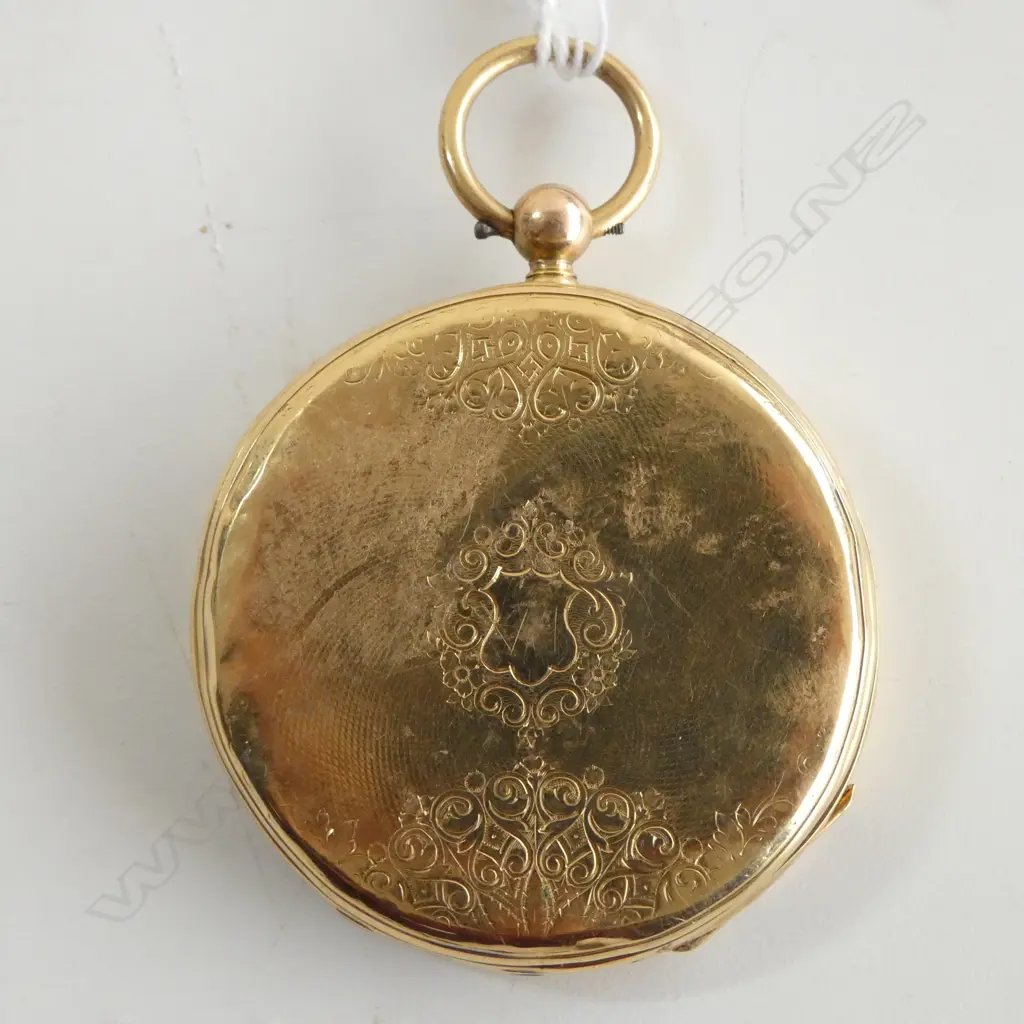 18ct OPEN FACE POCKET WATCH dust cover plated no glass 61gms Image 1++