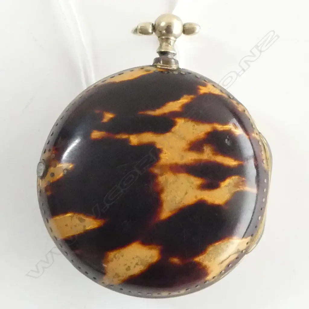 London 1803 silver fusee pocket watch by J Marsh of London in outer gilt & tortoiseshell case  Image 1++