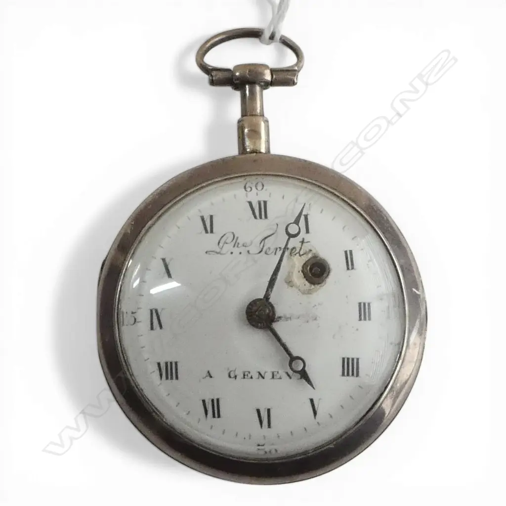 18thC Swiss Philippe Terrot silver verge fusee pocket watch some faults small repair to dial Image 1++