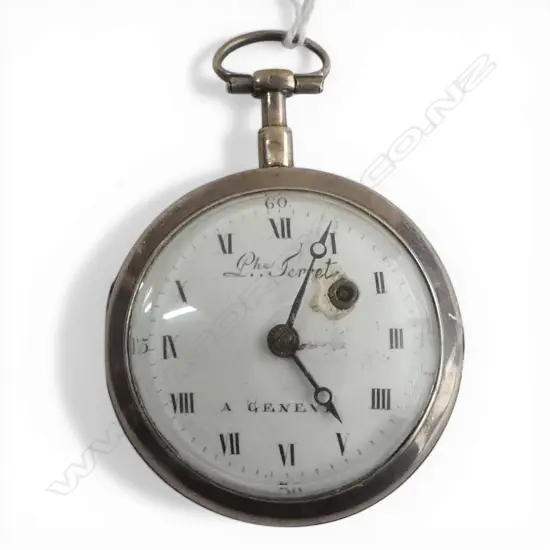 18thC Swiss Philippe Terrot silver verge fusee pocket watch some faults small repair to dial