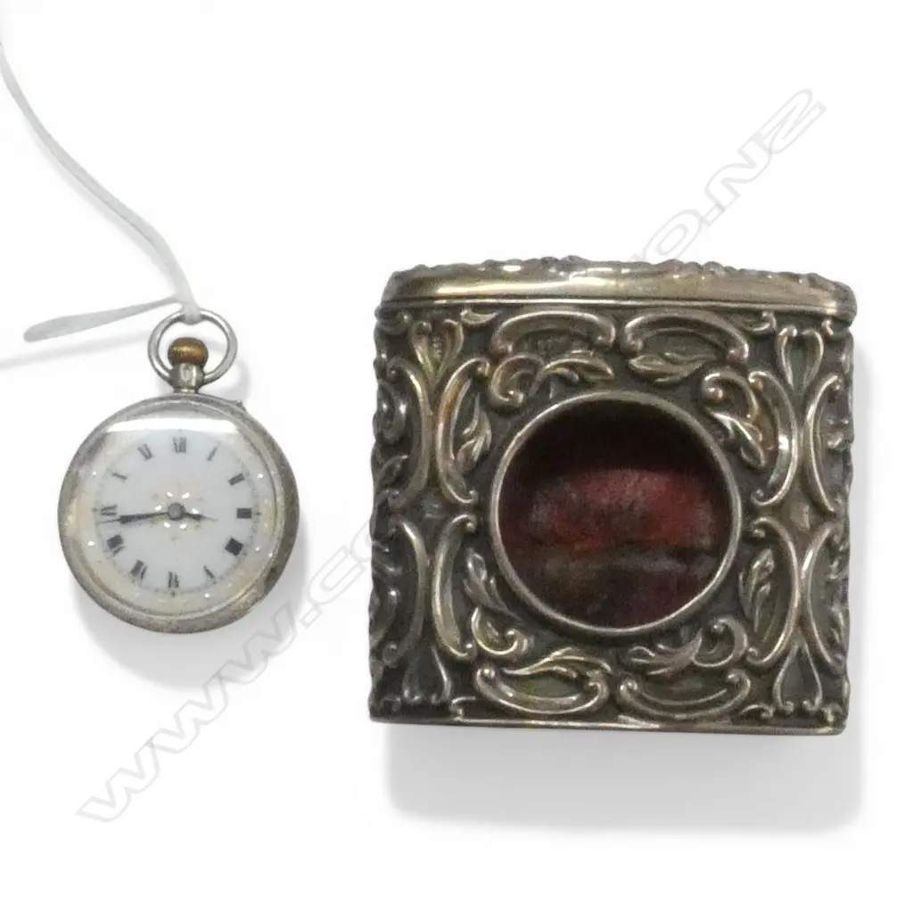 EARLY 20thC SILVER LADIES POCKET WATCH in uncommon desk top  embossed SILVER HOLDER Birmingham 1905  Image 1++