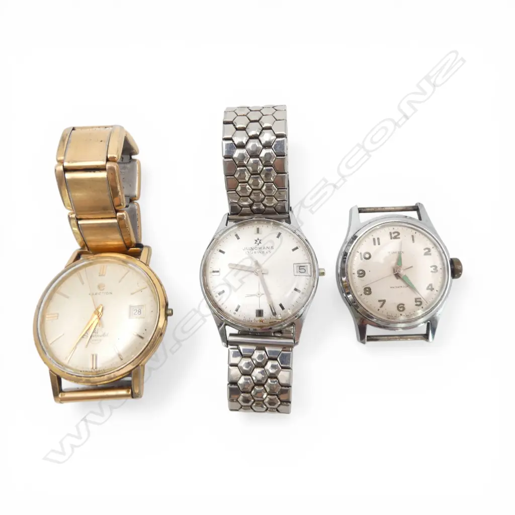 3 GENT'S WRIST WATCHES : Timex + Junghans no winder running + Election no winder running  Image 1++