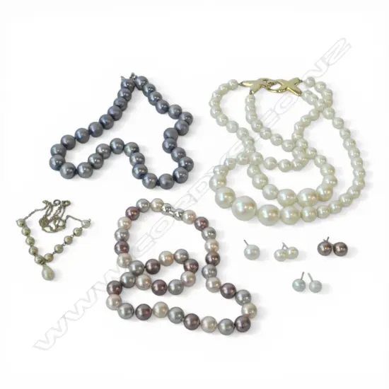 4 COSTUME PEARL NECKLACES & ASST. EARRINGS