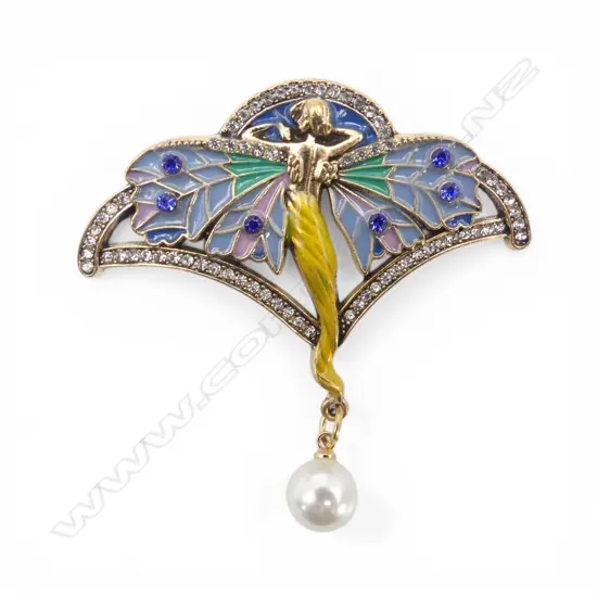 COSTUME ART NOUVEAU STYLE 'WINGED LADY' BROOCH