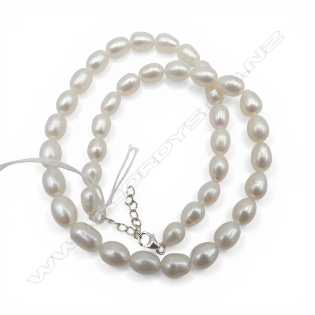 FRESH WATER PEARL NECKLACE w silver clasp, L.400mm Image 1++