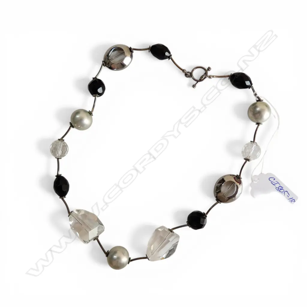 925 SILVER & LGE COSTUME BEAD NECKLACE L.460mm  Image 1++