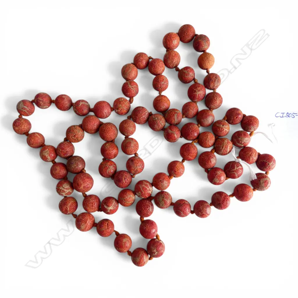 LOND STRAND OF VINTAGE RED CORAL ? UNIFORM SPHERICAL BEADS L.1400mm Image 1++