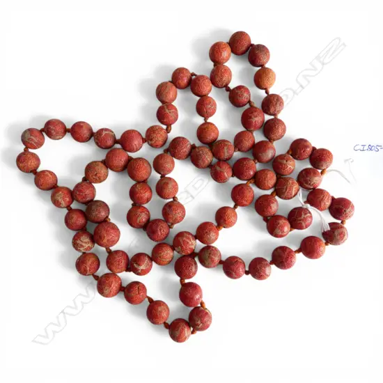 LOND STRAND OF VINTAGE RED CORAL ? UNIFORM SPHERICAL BEADS L.1400mm