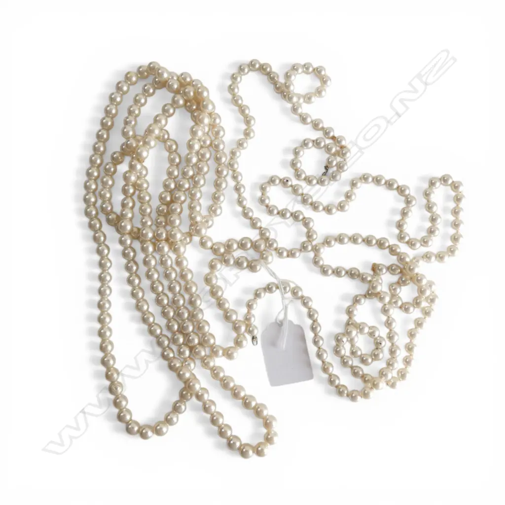 2 LONG STRANDS of COSTUME PEARLS. L's. 1200 & 1500mm Image 1++