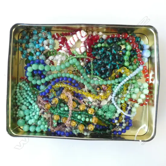 LARGE TIN of VINTAGE BEADS mainly variously coloured glass