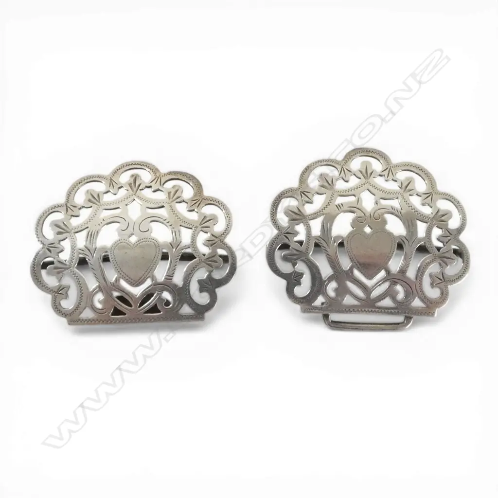 Birmingham 1899 SILVER PIERCED & ENGRAVED 2 PCE BUCKLE 40gms Image 1++