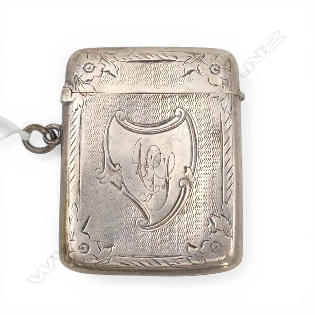 Birmingham 1906 SILVER LARGE VESTA Birmingham 1906 machine engraved suspension loop attached 27gms Image 1++