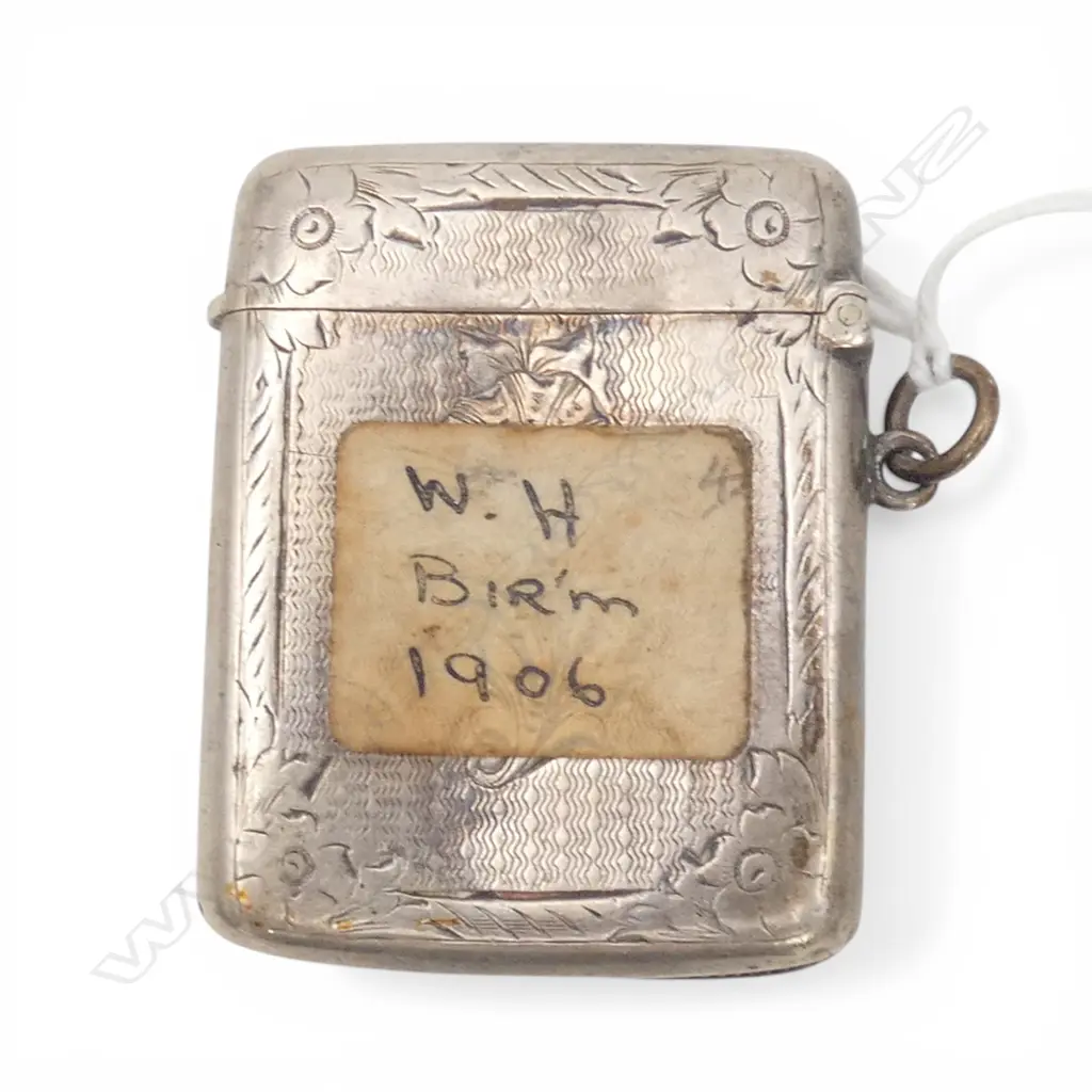 Birmingham 1906 SILVER LARGE VESTA Birmingham 1906 machine engraved suspension loop attached 27gms Image 1++
