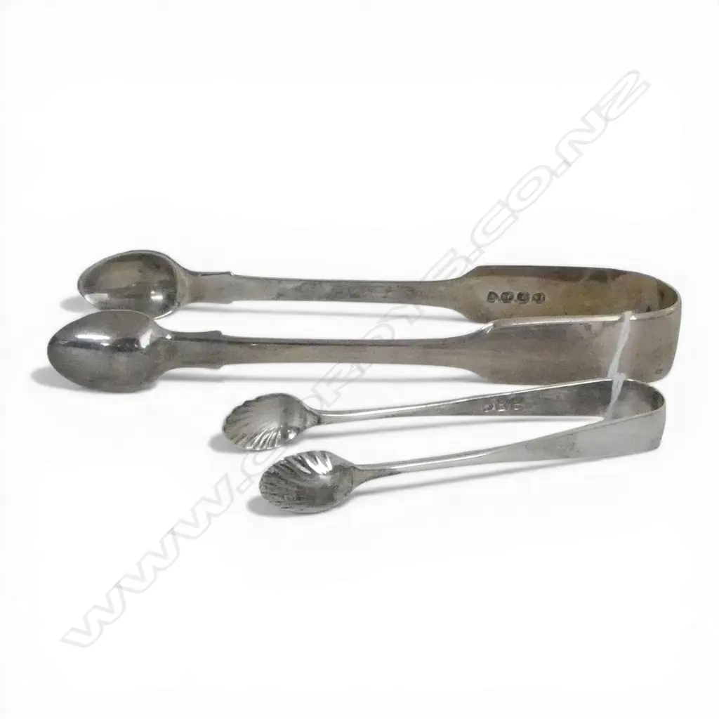 2 PAIRS 19thC SILVER SUGAR TONGS 60gms Image 1++