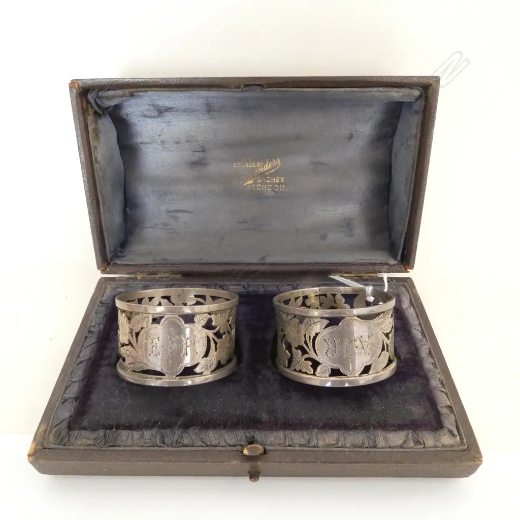 PR CASED STG SILVER NAPKIN RINGS, LONDON 1900, 42.58gms Image 1++