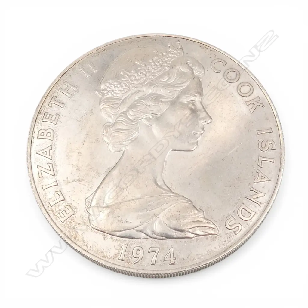 1974 COOK ISLANDS SILVER FIFTY DOLLAR LARGE COIN 'MAN OF THE CENTURY' 98.8gms Image 1++