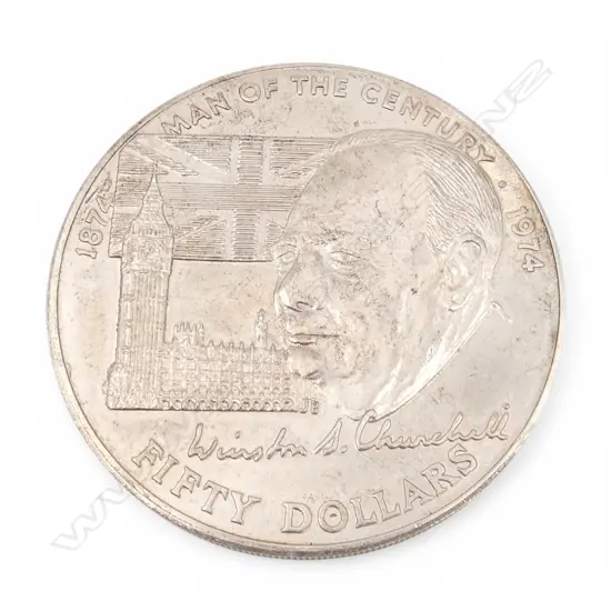 1974 COOK ISLANDS SILVER FIFTY DOLLAR LARGE COIN 'MAN OF THE CENTURY' 98.8gms