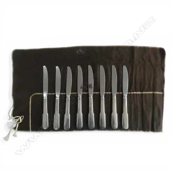 EIGHT LARGE GORHAM SILVER KNIVES. STG HANDLE, S/S BLADE