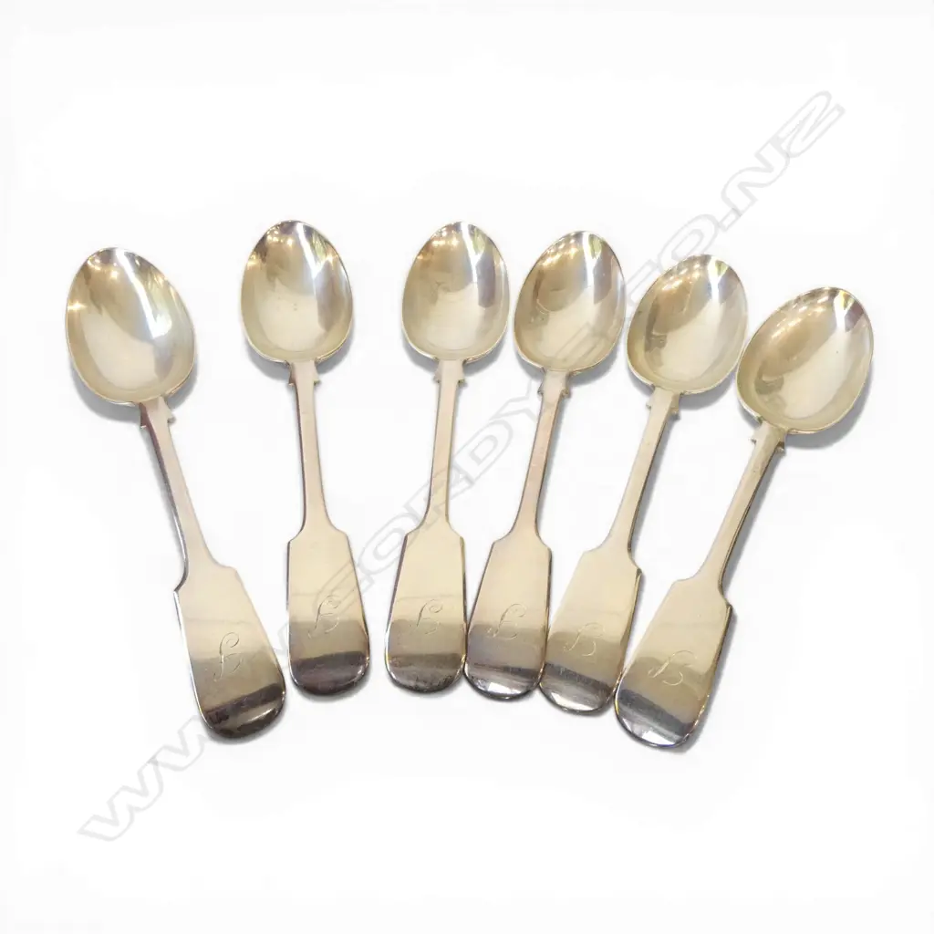 SIX STG DESSERT SPOONS, LONDON, 1908, 303gms Image 1++